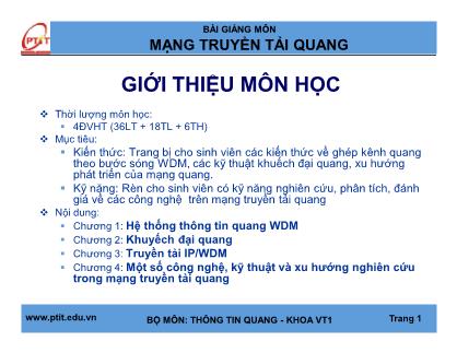 Bài giảng Mạng truyền tải quang - Chương 1: Hệ thống thông tin quang WDM