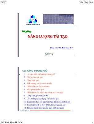 Bài giảng Năng lượng tái tạo - Chương 3: Năng lượng gió - Trần Công Binh