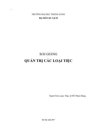 Bài giảng Quản trị các loại tiệc - Đỗ Thiện Dụng (Phần 1)