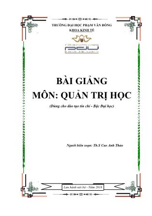 Bài giảng Quản trị học - Cao Anh Thảo