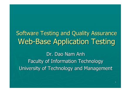 Bài giảng Software Testing and Quality Assurance: Web-Base Application Testing