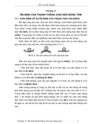 Bài giảng Sức bền vật liệu - Chương 11: Ổn định của thanh thẳng chịu nén đúng tâm - Lê Đức Thanh