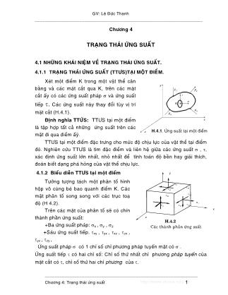 Bài giảng Sức bền vật liệu - Chương 4: Trạng thái ứng suất - Lê Đức Thanh