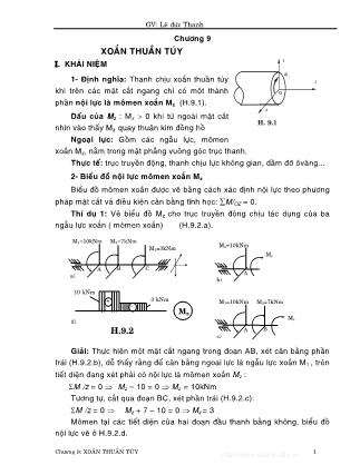 Bài giảng Sức bền vật liệu - Chương 9: Xoắn thuần túy - Lê Đức Thanh