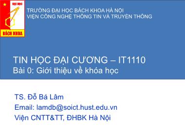 Bài giảng Tin học đại cương - Bài 0: Giới thiệu về khóa học - Đỗ Bá Lâm