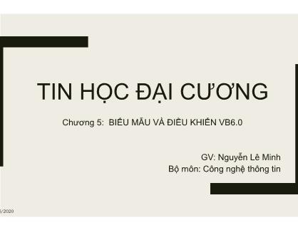 Bài giảng Tin học đại cương - Chương 5: Biểu mẫu và điều khiển VB 6.0 - Nguyễn Lê Minh