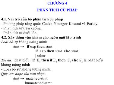 Bài giảng Trình biên dịch - Chương 4: Phân tích cú pháp