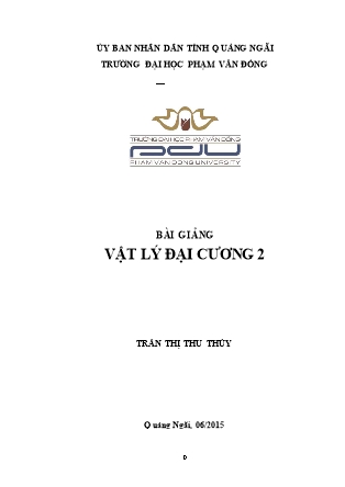 Bài giảng Vật lý đại cương 2 - Trần Thị Thu Thủy