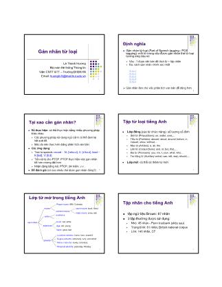 Bài giảng Xử lý ngôn ngữ tự nhiên (Natural Language Processing) - Chương 3: Gán nhãn từ loại - Lê Thanh Hương