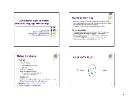 Bài giảng Xử lý ngôn ngữ tự nhiên (Natural Language Processing) - Chương 1: Giới thiệu chung - Lê Thanh Hương