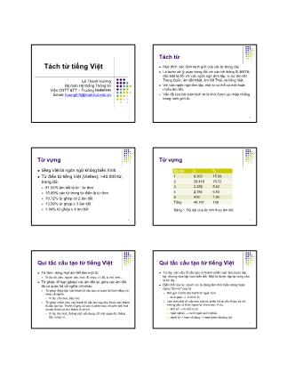 Bài giảng Xử lý ngôn ngữ tự nhiên (Natural Language Processing) - Chương 2: Tách từ tiếng Việt - Lê Thanh Hương