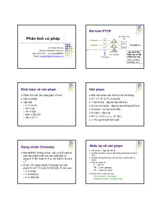 Bài giảng Xử lý ngôn ngữ tự nhiên (Natural Language Processing) - Chương 4: Phân tích cú pháp - Lê Thanh Hương