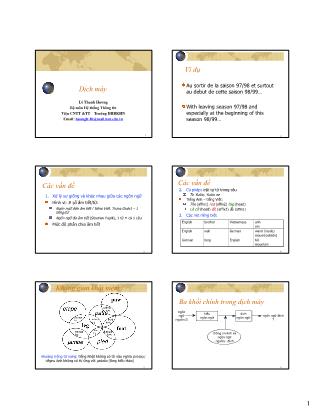 Bài giảng Xử lý ngôn ngữ tự nhiên (Natural Language Processing) - Chương 6: Dịch máy - Lê Thanh Hương