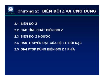 Bài giảng Xử lý tín hiệu số - Chương 2: Biến đổi Z và ứng dụng