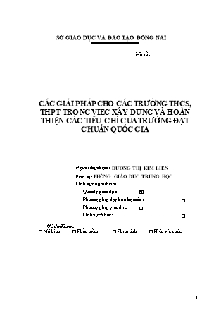 Các giải pháp cho các trường THCS, THPT trong việc xây dựng và hoàn thiện các tiêu chí của trường đạt chuẩn quốc gia - Dương Thị Kim Liên