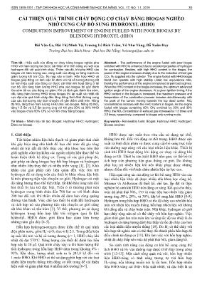 Cải thiện quá trình cháy động cơ chạy bằng biogas nghèo nhờ cung cấp bổ sung hydroxyl (HHO)