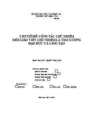 Chuyên đề công tác chủ nhiệm: Mỗi giáo viên chủ nhiệm là tấm gương đạo đức và sáng tạo