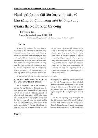 Đánh giá áp lực đất lên ống chôn sâu và khả năng ổn định trong môi trường xung quanh theo điều kiện thi công