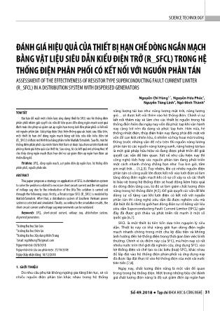 Đánh giá hiệu quả của thiết bị hạn chế dòng ngắn mạch bằng vật liệu siêu dẫn kiểu điện trở (r_sfcl) trong hệ thống điện phân phối có kết nối với nguồn phân tán