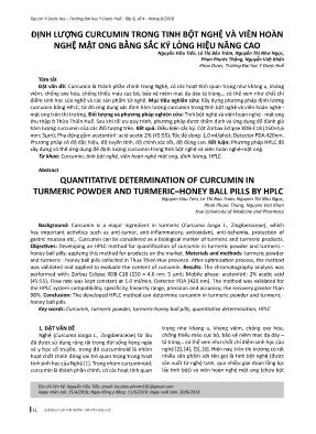 Định lượng curcumin trong tinh bột nghệ và viên hoàn nghệ mật ong bằng sắc ký lỏng hiệu năng cao