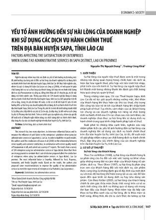 Ếu tố ảnh hưởng đến sự hài lòng của doanh nghiệp khi sử dụng các dịch vụ hành chính thuế trên địa bàn huyện Sa Pa, tỉnh Lào Cai