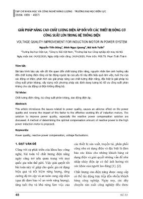 Giải pháp nâng cao chất lượng điện áp đối với các thiết bị động cơ công suất lớn trong hệ thống điện