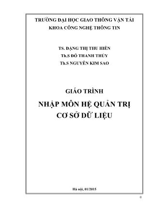 Giáo trình Nhập môn hệ quản trị cơ sở dữ liệu - Nguyễn Kim Sao (Phần 1)