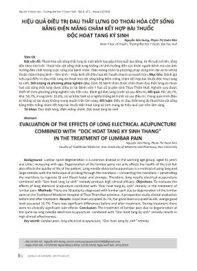 Hiệu quả điều trị đau thắt lưng do thoái hóa cột sống bằng điện mãng châm kết hợp bài thuốc độc hoạt tang ký sinh