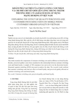 Khám phá vai trò của chất lượng cảm nhận và chi phí chuyển đổi lên lòng trung thành thương hiệu của khách hàng sử dụng mạng di động ở Việt Nam