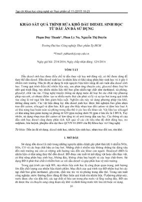 Khảo sát quá trình rửa khô dầu diesel sinh học từ dầu ăn đã sử dụng