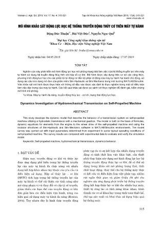 Mô hình khảo sát động lực học hệ thống truyền động thủy cơ trên máy tự hành