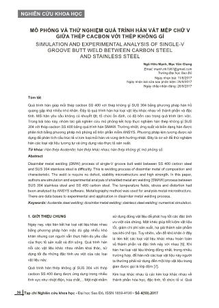 Mô phỏng và thử nghiệm quá trình hàn vát mép chữ V giữa thép cacbon với thép không gỉ