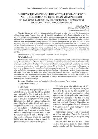 Nghiên cứu mô phỏng khuyết tật rỗ bằng công nghệ đúc furan sử dụng phần mềm procast