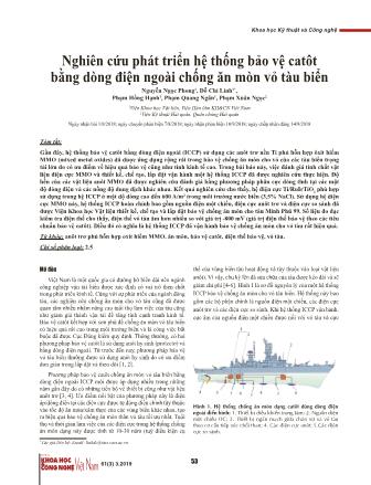 Nghiên cứu phát triển hệ thống bảo vệ catôt bằng dòng điện ngoài chống ăn mòn vỏ tàu biển