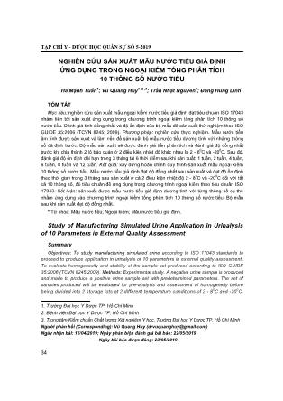 Nghiên cứu sản xuất mẫu nước tiểu giả định ứng dụng trong ngoại kiểm tổng phân tích 10 thông số nước tiểu