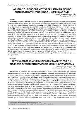 Nghiên cứu sự bộc lộ một số dấu ấn miễn dịch để chẩn đoán bệnh lý nghi ngờ u lymphô ác tính