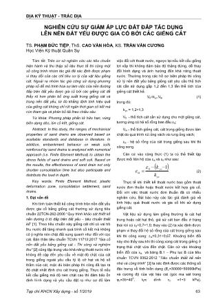 Nghiên cứu sự giảm áp lực đất đắp tác dụng lên nền đất yếu được gia cố bởi các giếng cát