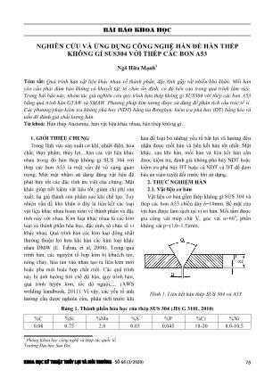 Nghiên cứu và ứng dụng công nghệ hàn để hàn thép không gỉ SUS304 với thép các bon A53