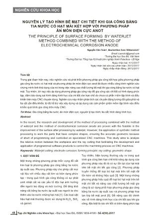 Nguyên lý tạo hình bề mặt chi tiết khi gia công bằng tia nước có hạt mài kết hợp với phương pháp ăn mòn điện cực anot