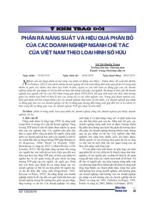 Phân rã năng suất và hiệu quả phân bổ của các doanh nghiệp ngành chế tác của Việt Nam theo loại hình sở hữu