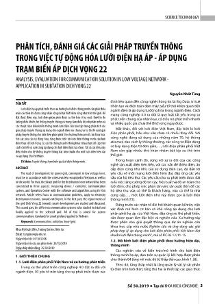 Phân tích, đánh giá các giải pháp truyền thông trong việc tự động hóa lưới điện hạ áp-áp dụng trạm biến áp Dịch Vọng 22