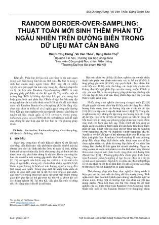 Random Border-Over-Sampling: thuật toán mới sinh thêm phần tử ngẫu nhiên trên đường biên trong dữ liệu mất cân bằng