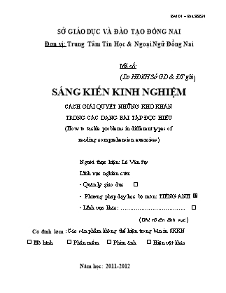 Sáng kiến kinh nghiệm: Cách giải quyết những khó khăn trong các dạng bài tập đọc hiểu