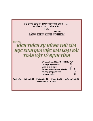 Sáng kiến kinh nghiệm: Kích thích sự hứng thú của học sinh qua việc giải loại bài toán vật lý định tính