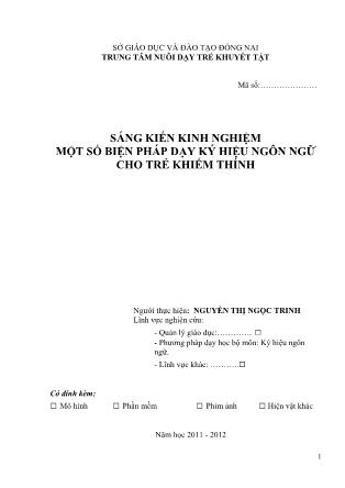 Sáng kiến kinh nghiệm: Một số biện pháp dạy ký hiệu ngôn ngữ cho trẻ khiếm thính