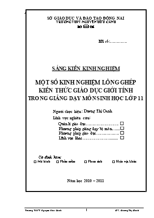 Sáng kiến kinh nghiệm: Một số kinh nghiệm lồng ghép kiến thức giáo dục giới tính trong giảng dạy môn sinh học lớp 11