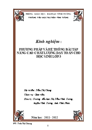 Sáng kiến kinh nghiệm: Phương pháp và hệ thống bài tập nâng cao chất lượng dạy Toán cho học sinh lớp 3