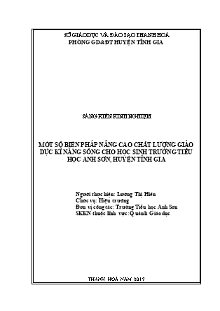 SKKN: Một số số biện pháp nâng cao chất lượng giáo dục kĩ năng sống cho học sinh trường Tiểu học Anh Sơn, huyện Tĩnh Gia