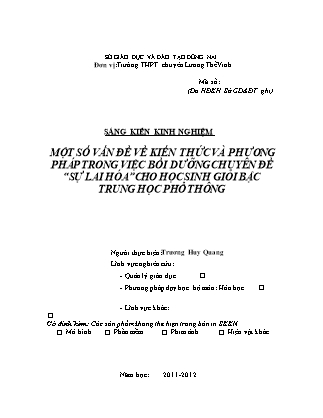 SKKN: Một số vấn đề về kiến thức và phương pháp trong việc bồi dưỡng chuyên đề “sự lai hóa”cho học sinh giỏi bậc trung học phổ thông