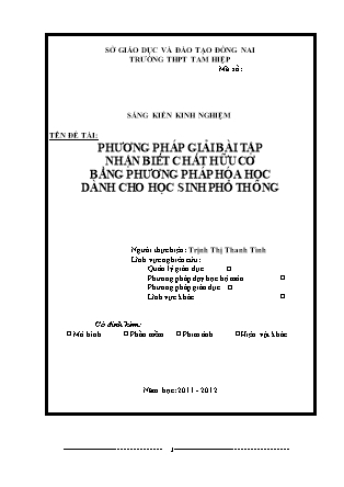 SKKN: Phương pháp giải bài tập nhận biết chất hữu cơ bằng phương pháp hóa học dành cho học sinh phổ thông